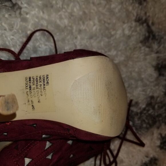 SHOEDAZZLE MAROON 'RACHEL'S LASER-CUT SINGBACK HEELS SANDAL - Picture 9 of 15